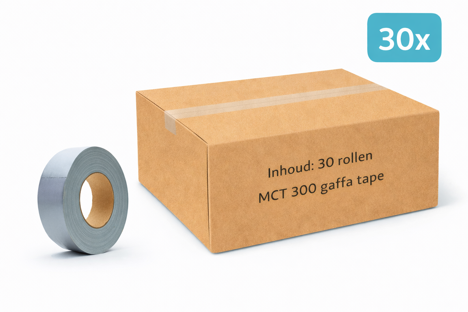 doos met 30x MegaTape MCT 300 Gaffa tape 50 mm grijs rol 25m voor events, theater en beurzen