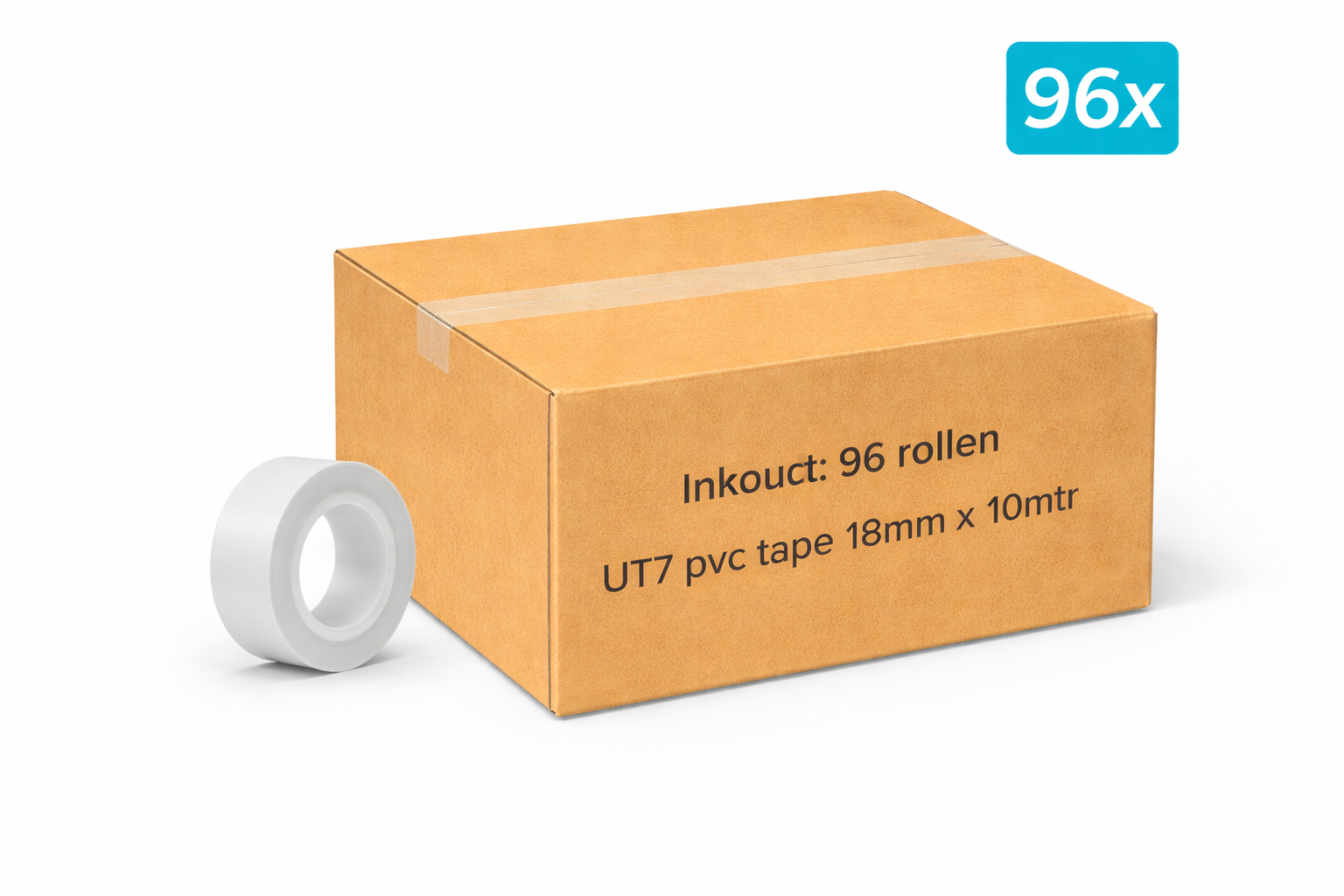 doos met 96x MegaTape UT7 PVC tape 19 mm wit 10 m rol voor events, theater en beurzen