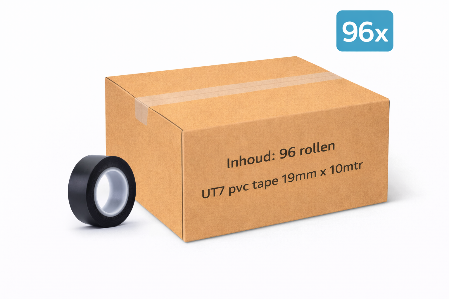 doos met 96x MegaTape UT7 PVC tape 19 mm zwart 10 m rol voor events, theater en beurzen