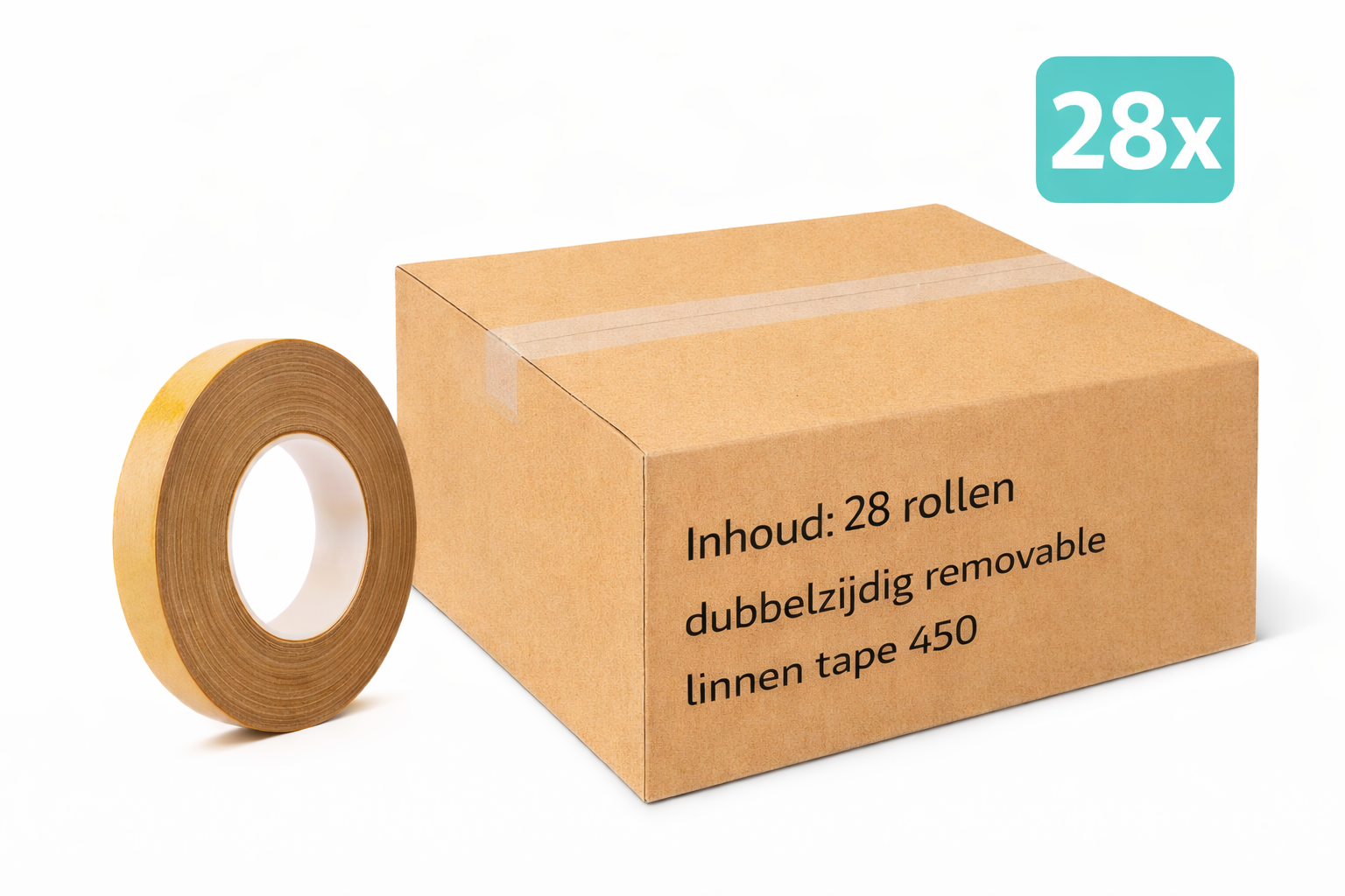 28x MegaTape 450 · dubbelzijdige verwijderbare linnentape · 50m op rol · 20 mm