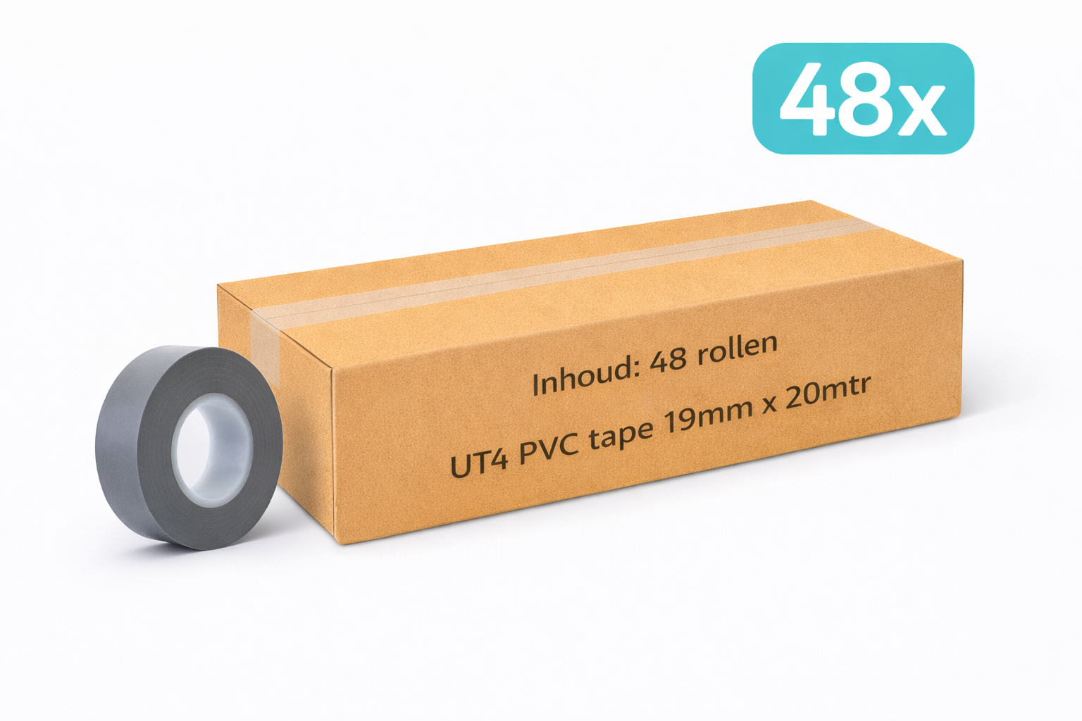48x MegaTape UT4 · PVC tape · 19 mm · grijs · 20 m rol
