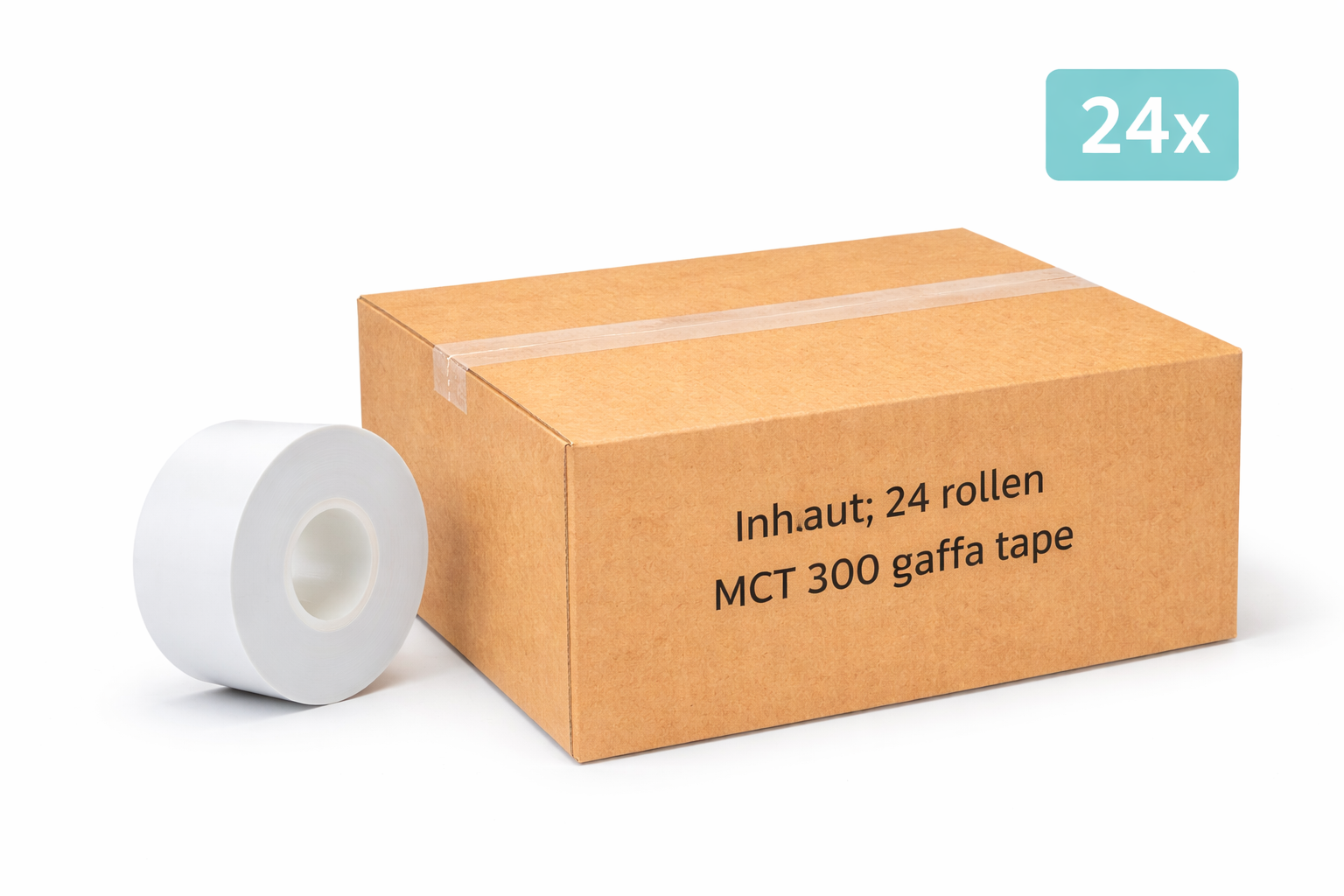 doos met 24x MegaTape UT7 PVC tape 38 mm wit 33 m rol voor events, theater en beurzen